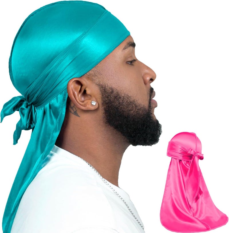 ForceWave 2 Pieces Silky Durag Pack for Men Women Waves, Premium Satin Deluxe Du-rag - Image 1